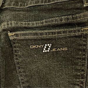 Vintage DKNY Black Jeans with Rhinestone on Logo on back pocket. Size 4